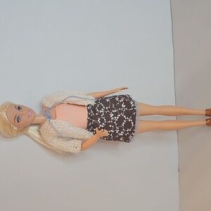 Barbie Doll with Cream Cardigan and Brown Skirt